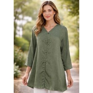 Vtg Victoria's Secret S Green Paisley Silk Tunic Top or  Sleep Shirt Gold Label